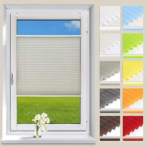 OUBO Plissee Klemmfix Faltrollo ohne Bohren Jalousie mit Klemmträger (Grau, B80cm x 150cm) Sonnenschutz und Sichtschutz Easyfix lichtdurchlässig Rollo für Fenster & Tür