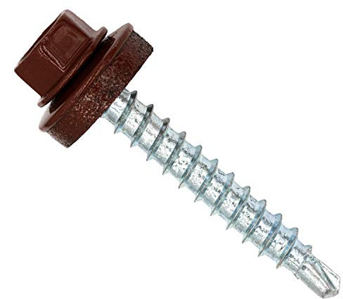Color-Head Lot de 100 vis à tôle trapézoïdale, couleur marron rouge 4,8x60 mm, vis autoperceuses, à tôle avec rondelle EPDM, vis de toit galvanisées pour tôle trapézoïdale et toit en
