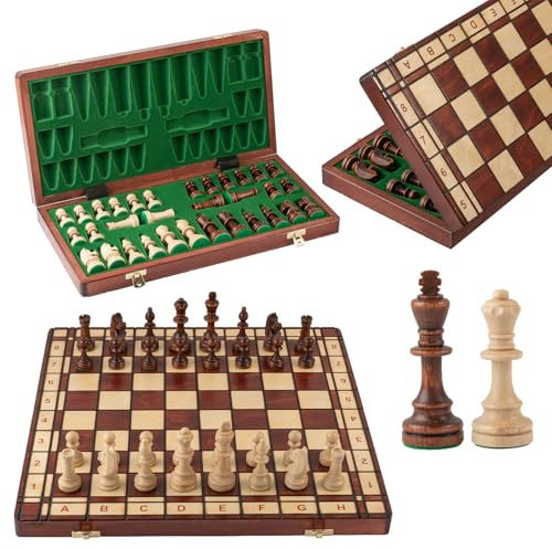 Master of Chess Schackbräde i Trä Med Schackpjäser Turnering “JUPITER” 42 cm - Handgjort Reseschackspel som är Vikbart - Stort Schackspel för Barn och Vuxna - Viktade Figurer