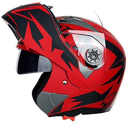 Vollgesichts-Motorradhelm Modularer Helm Motorrad Moped Street Racing Helm für Mann und Frau DOT/ECE-zugelassener Klapphelm mit Doppelvisier,Rot,XL
