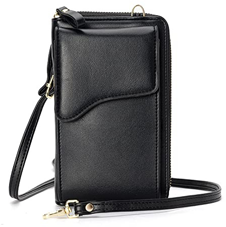 FANDARE Crossbody Tasche Damen Handy Umhängetasche Handytasche zum Umhängen Schultertasche PU Leder Portemonnaie Geldbörse mit Kartenfächer Mädchen Handtaschen Schwarz