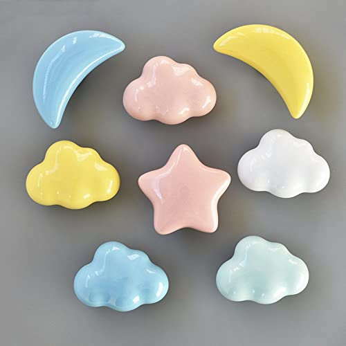 MKBDM 1pcs Children Room Furniture Ceramic Cabinet Knobs Clouds Moon Star Shell Door Handles Wardrobe Dresser Drawer Pulls Vintage,6