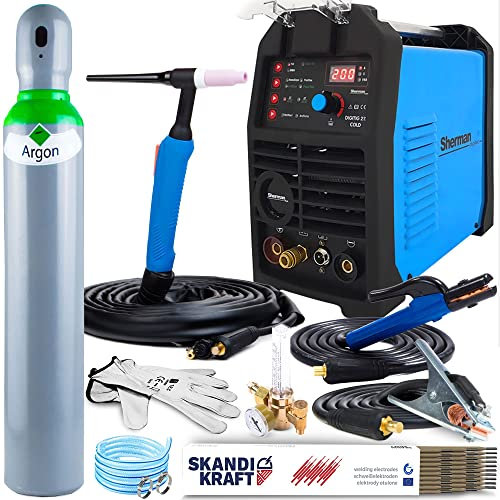 ALLWELD SHERMAN DIGITIG 212 COLD - 200A Schweißgerät WIG DC mit Kaltschweißen - MMA-Modus, IGBT-Technologie, 2T/4T-Modus HF-Lichtbogenzündung und Speichereinstellungen - Set: Professional
