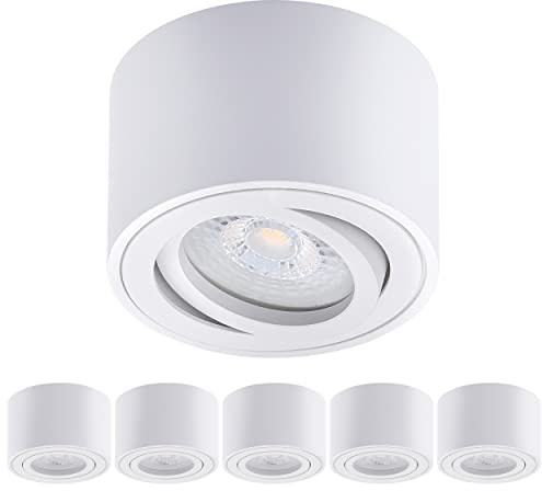 Oktaplex 6 Stück Aufbauspot Lile Weiß inkl. LED Modul 4,8W 380lm | 230V, 2700K Warmweiß, 80x50mm, Aufputz, Aufbauleuchte Aufbaustrahler Aluminium Schwenkbar