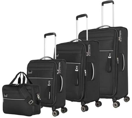 travelite Set de valises 4 pièces Coque Souple 4 roulettes, Tailles S-M-L + Sac de Bord, Durable, MIIGO, Set de Bagages en matériau recyclé, Serrure TSA, Valise Tailles L + M Extensible