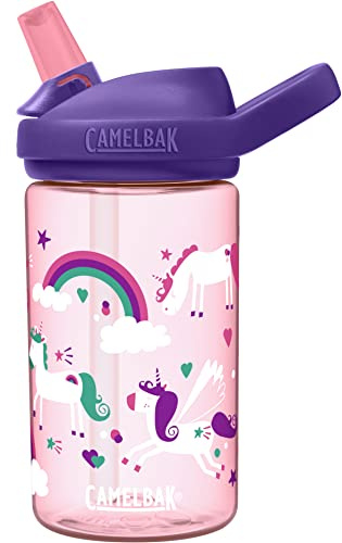 CamelBak Eddy+ Kids Bite Valve Straw Tritan Renew Water Bottle Unicorns, 14oz