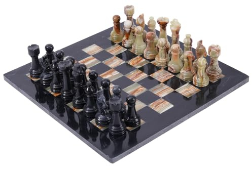 Radicaln Marmor Schachset 15 Zoll Schwarz & Multi Grün Handgefertigtes Schachspiel - 1 Schachbrett & 32 Schachfiguren - 2 Spieler Schachsets für Erwachsene - Brettspiel