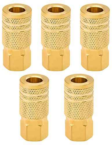 5 Pack 1/4-Inch Brass Female Industrial Coupler, 1/4 Inch Air Hose Fittings NPT Female Quick Connector for Professional Jobsites and Automotive Shops