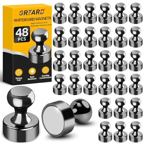 Grtard 48 Pack Black Magnetic Push Pins, Fridge Magnets for Whiteboard, Whiteboard Magnets Refrigerator Magnets, Small and Strong Push Pin Magnet for Office, School, Locker, and Map Magnet