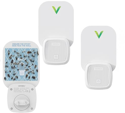 VEYOFLY Trampa Insectos Voladores Enchufe, Moscas Fruta Interior, Hogar Seguro, Luz Anti Insectos, Trampa Mosquitos, Moscas Fruta, Gnats, Pulgas, Sin Olor (2 Dispositivos + 6 Recambios)
