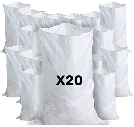 CREATIVES COULEURS - 20 Säcke, 55 x 95 cm, 55 kg, robust und wiederverwendbar, aus weißem gewebtem Polypropylen, Sand, Erde, Kies, Gartenarbeit, Baustelle, Baustelle, Bauabfälle, 20 Stück
