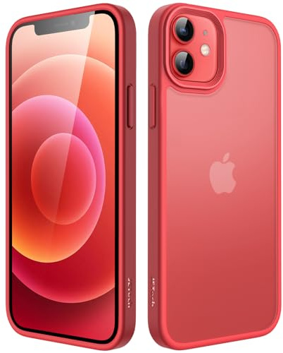 JETech Matt Hülle für iPhone 12/12 Pro 6,1 Zoll, Stoßfest Militärstandard FallSchutz Handyhülle, Mattierte Durchscheinende Rückseite Schutzhülle, Anti-Fingerabdruck (Rot)
