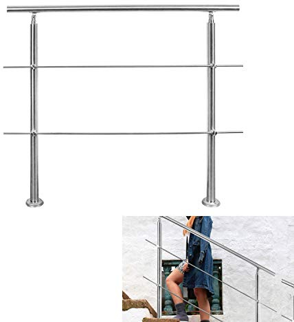 Ansobea Main courante en acier inoxydable 80 cm, garde-corps en acier inoxydable intérieur 2 traverses - Rampe d'escalier extérieure en acier inoxydable pour escaliers, parapet, balcon