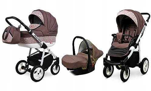 BabyLux® Bambimo Kinderwagen Set 3 in 1 - Alu Way - incl. Babywanne, Buggy Sportsitz, Auto-Babyschale - Autositz - Kinderwagenset - Kombikinderwagen mit Wickeltasche, Regenschutz usw.