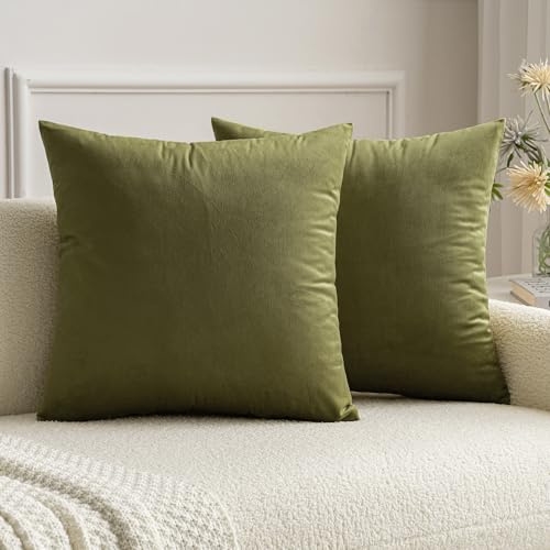 MIULEE 2er Set Kissenbezug 50x50 cm samtkissen couchkissen Olivgrün | Kissenhülle Dekorative Dekokissen Sofakissen Wurfkissenbezug mit Verstecktem Reißverschluss Sofa Schlafzimmer