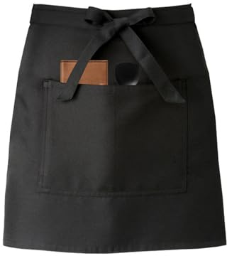 MQWDGJ Kellnerschürze, Vorbinder Schürze 85x55cm (LxB), Verstellbare Schürze mit 2 Taschen Unisex Kellnerschürze für Küche Restaurant Café (Schwarz)