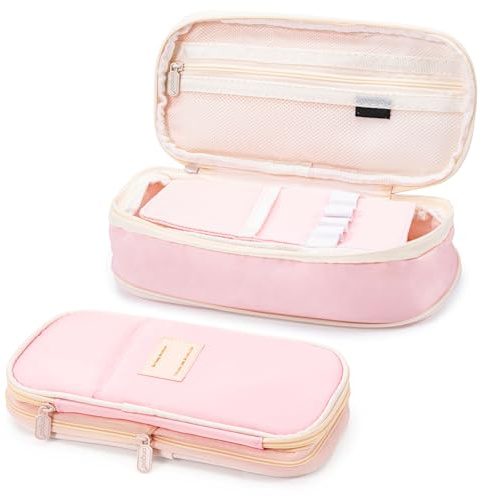 Vinuwu Pencil Case for Girls, Big Capacity Pencil Pouch with Zip, Cute Pen Cases for Kids, Large Storage Pencil Box Organiser, Aesthetic Stationery, Special Back to School-College Essentials-Pink