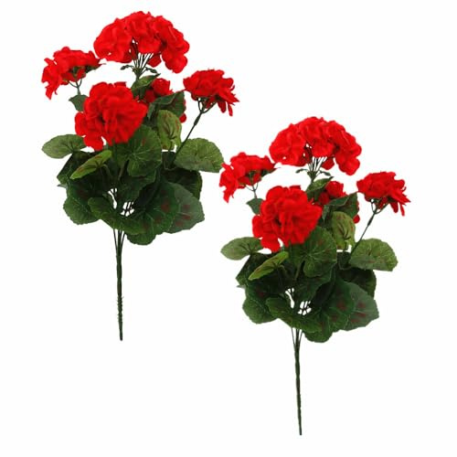 Künstliche Blumen, 2 Bündel, künstliche Geranien, Seidenblumen, Kunstblumen, Geranie, Kunststoffblumen, Outdoor-Pflanzenstrauch für Blumen, Heimdekoration, Innenbereich, Garten, Terrasse, Grab,