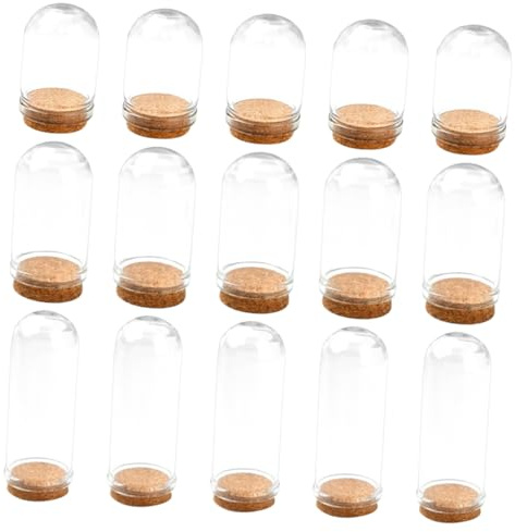 ULDIGI 15pcs Mini Glass Dome Display Cases with Wood Base for Preserved Flowers Plants and Doll House Decorations Glass Cloche for Landscape and Home Decor