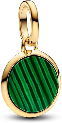 PANDORA ME Grünes gravierbares Mini-Medaillon Charm aus Sterling Silber mit vergoldeter Metalllegierung und Malachit, Kompatibel ME und Moments Armbänder, 763389C01