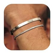 YADOCA Herren Armbänder Stapelbar Silber Armband für Männer Jungen Manschette Schlange Seil Cuban Link Kette Armband Set 19cm Herrenschmuck Geschenke für Papa Freund Ehemann Sohn -1