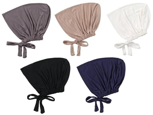 Anlising 5PCS Donne Hijab Undercap, Musulmano Sotto Hijab Cap con Chiusura Tie-Back, Underscarf Hijab Cap, Traspirante Hijab Musulmani, Donna Sottotaso Hijab, Hijab Musulmano, per Donne (5 Colori)