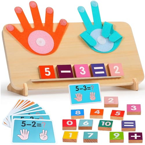 Holz Mathe Spielzeug,Zählen Lernen für Kinder Fingerzähl-Mathespielzeug | Montessori Mathe Spielzeug Pädagogisches Vorschule Spiele Zahlenspielzeug für 3 4 5 Jahre Jungen Mädchen Weihnachts Geschenk