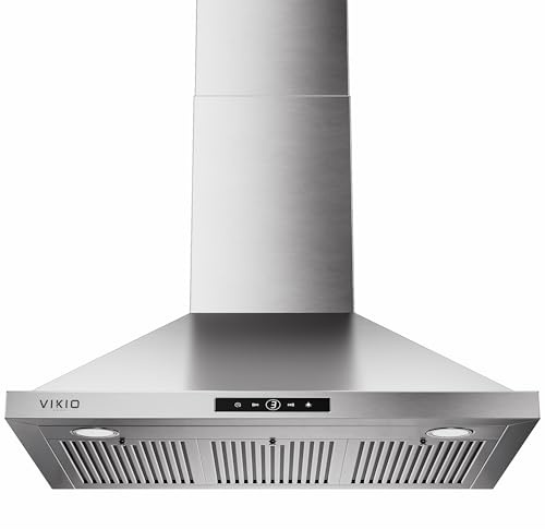 VIKIO HOME Wall Mount Range Hood 36 inch, 580 CFM, Ducted/Ductless Convertible, Stainless Steel Kitchen Vent Hood with 3-Speed Fan and LED Lights