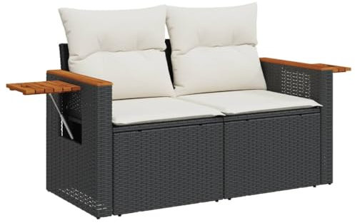 HETFTJN Balkon Eckbank Lounge Sofa Outdoor Outdoor Sofa Balkon Sofa - Gartensofa mit Kissen 2-Sitzer Schwarz Poly Rattan für Terrasse Garten Schwimmbad Balkon