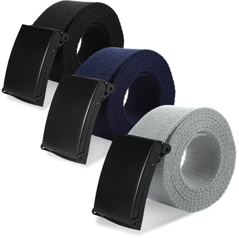 Lot de 3 ceintures pour homme, ceinture de travail réglable pour homme, 128 x 3,8 cm, ceinture sans trous, ceinture en tissu, homme, ceinture de travail pour affaires, sport, classique noir, gris