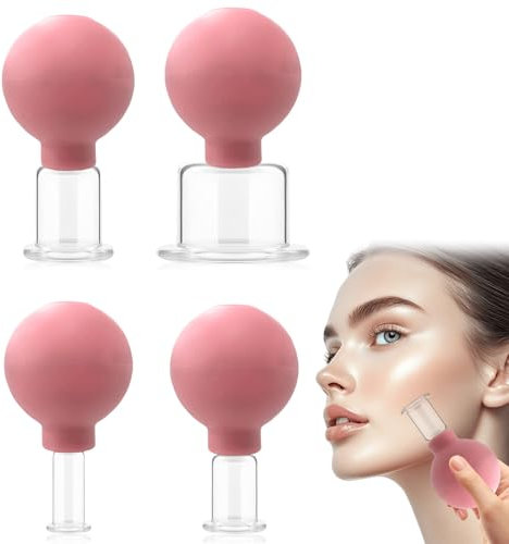 4 Stück Facial Cupping Set, Schröpfgläser mit Saugball Gesichts Vakuum Saug Massage Hals Kopf für Körperstelle Straffe Haut Faltenminderung Entgiftung Anregung Lymphfluss