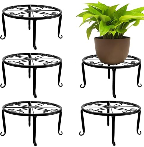 MUNGHOK 5 soportes para macetas de 23 cm, metal negro, redondo, soporte para macetas, soporte para macetas, soporte para plantas, taburete para interior