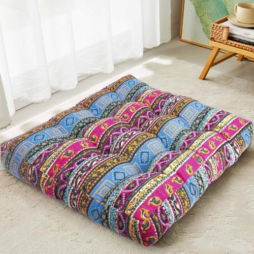 DAWNTREES Boho Large Floor Cushion, Seating for Adults,55x55x10 cm