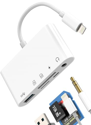 Lettore schede SD Lightning(5 in 1) OTG USB 3.0 Adattatore Reader Card Micro SD per iPhone14 13 12 Pro Max 3.5mm Cuffie Audio per iPad Caricatore Connettore per Apple Fotocamera TF Memoria Thunderbolt