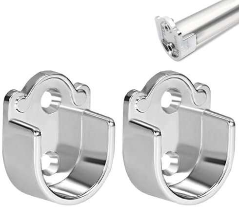 2 Pcs Wardrobe Rail Bracket, 19mm Diameter Wardrobe Closet Rod Holder, Shower Curtain Rod Pole End Supports, Zinc Alloy U-Shaped Flange Sockets for Bathroom & Wardrobe (Silver)