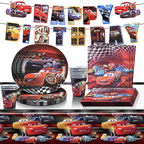 Car Geburtstagsdeko, Thema Partygeschirr, Servietten Geburtstag, Kindergeburtstag, Teller Servietten Tassen, Geburtstagsartikel für Jungen und Mädchen, Sgeschirr aus Papier 42Pcs