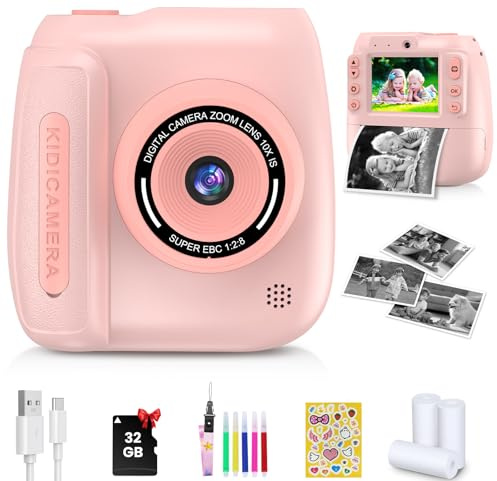 FZIFZI Appareil Photo Enfant, 1080P Appareil Photo Instantané Numérique, Caméra Vidéo & Selfie, avec Carte 32GB & Papier Photo, Jouet Cadeau Noël et Anniversaire pour Filles Garçons de 3 à 12 Ans