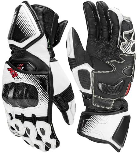 KEMIMOTO Leather Motorcycle Gloves for Men and Women, Riding Racing Gloves with ESA Cushioning Kevlar Carbon Fiber Knuckle Protection for Dirt Bike Motorbike Outdoor Sports