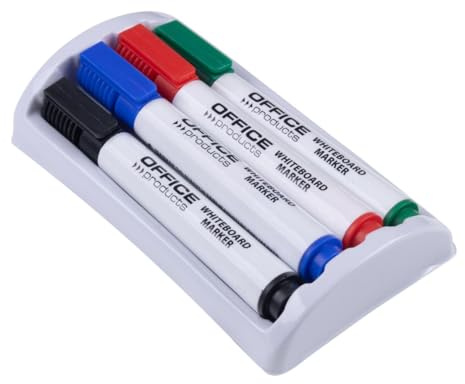 Office Products - Set di 4 pennarelli con spugna magnetica, per lavagne bianche, colori assortiti, per ufficio, scuola