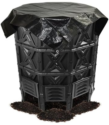 HSHBGS Compostador Grande para jardín, Compostera cilíndrica de 720L, Bandeja de compostaje para Exteriores con Mejor Sistema de aireación, Fácil Montaje, Compostera Negra