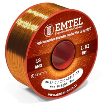 Emtel 1,02 mm (18 AWG) - 225 g (8 oz) - 19 m de alambre de cobre esmaltado - Clase de temperatura 220°C (428°F) - Alambre de bobinado de doble aislamiento para motores eléctricos, transformadores y