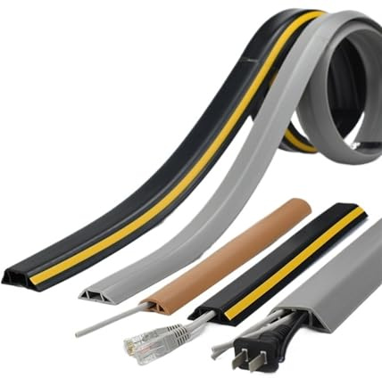 Protector de Cubierta Cable Suelo, alimentación Autoadhesivo, extensión Silicona, Protege Cables Pasacables Suelo(Black D30,5 Meters)