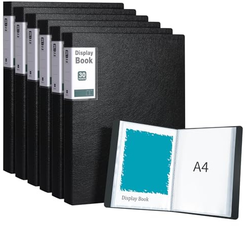 URbantin A4 Display Book 30 Pockets, 6 Pack (Black)