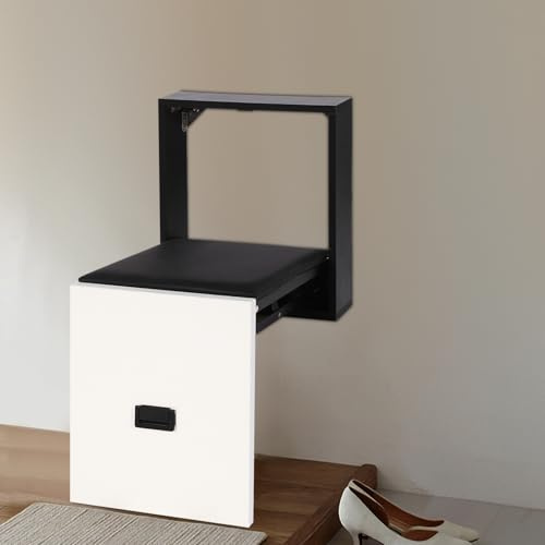 Gdetnysty Wandhocker Klappbar Faltbarer Schuhwechselhocker 150kg Tragkraft Wandmontage Flur Eingangsbereich Ultradünn PVC Sitz Komfortabel Spanplatte 15mm Stuhl Bank (Schwarz&Weiß)