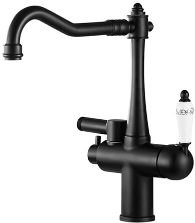 Mitigeur Cuisine avec Interface Lave Vaisselle Pivotant 2 Poignées Robinet de Cuisine Laiton-Noir