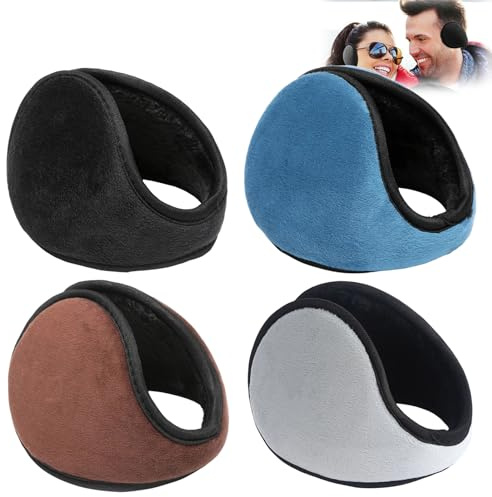 4 Pcs Winter Ear Muffs for Men Women,Foldable Adjustable Classic Fleece Ear Warmers Soft Plush Back The Head Earmuffs Unisex Warm Sleeping Ear Covers Outdoor Running (A Set)