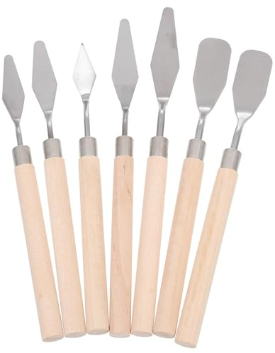 Milisten Spatole per Pittura ad Olio per Stendere e Sfumare Manico in Legno Set 7 Pezzi e Lama in Acciaio Inossidabile per Modellismo e Pittura su Tessuto