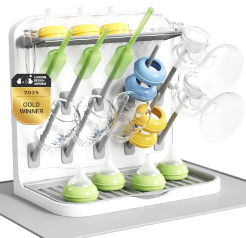 Lifewit Babyflaschen Trockenständer mit 10 Haken, Abtropfschale und Matte | Vertikal Baby Bottle Drying Rack für Arbeitsplatte, Kunststoff Flaschentrockner Ständer für Becher Pumpenteile Babyzubehör