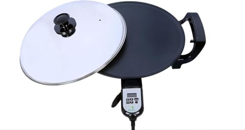 Bahta 46cm Electric Griddle for Ethiopian Eritrean Injera Crepe, Lefse, Mogogo, Mitad, Pancake Teff Maker - Adjustable Heat Control with Digital Screen - Non-Stackable Surface - Even Heat Distribution