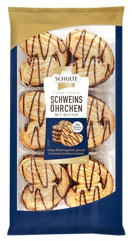 Schulte Feingebäck Confiserie Conditor Schweinsöhrchen Zartbitter 210 g | Blätterteiggebäck mit Schokolade zu Kaffee und Tee